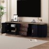Modern Minimalist TV Stand For TVs Up To 80", Entertainment Center With 3 Drawers And 1 Shelf, Metal Handles And 2 Cabinets For Living Room - Black - Image 3