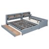 Queen & Twin Long Size Upholstered Platform Bed, Mother & Child Bed With Hydraulic Storage System, Drawer Box, Bedhead Storage Shelf And 2 Pairs Of Sockets & USB Ports - Gray - Image 3