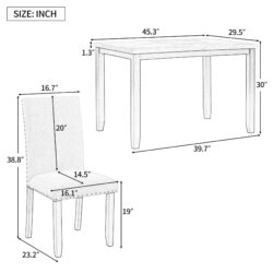 5 Piece Dining Set Table With 4 Thicken Cushion Dining Chairs - White / Beige / Black