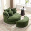 360° Swivel Accent Barrel Chair With Storage Ottoman & 4 Pillows, Modern Chenille Leisure Chair Round Accent For Living Room - Green - Image 7