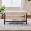 Upholstered Ottoman Coffee Table Foot Rest With Metal Legs And Open Storage - Beige - Image 5