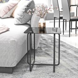 Modern Tempered Glass Coffee Table End Table Side Table For Living Room, Bedroom - Black