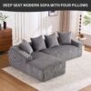 Compression Sofa: Combining Chaise Longue With 3 Seater, Corduroy Fabric, Full Sponge Compression Sofa, Combined Sofa With 4 Pillows For Living / Home Furniture / Apartment - Gray - Image 4