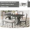 Topmax - 6 Piece Farmhouse Classical Dining Table Set With Trestle Legs, Kitchen Table Set For 6 With 4 Upholstered Dining Chairs And Bench - Gray - Image 4