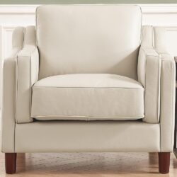 Bella-Top Grain Leather Chair - Beige / White