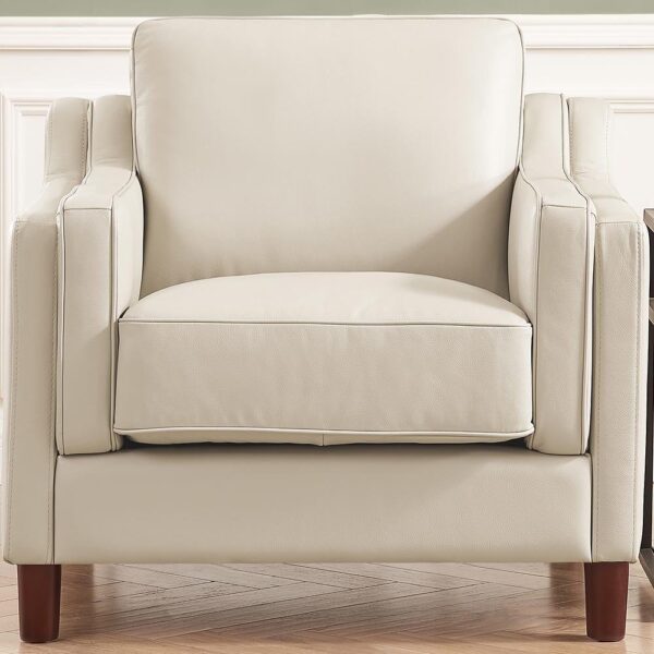 Bella-Top Grain Leather Chair - Beige / White