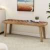 Artisan - Handcrafted Mango Wood Bench Rustic Boho Style - Natural - Image 2