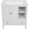 Bathroom Vanity With Sink, Bathroom Storage Cabinet With Doors And Drawers, Solid Wood Frame, Ceramic Sink - White - Image 15