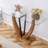 Modern Minimalist Rectangular Glass Table With Tempered Glass Top And Wood Grain Legs For Entrance And Living Room - Transparent - Image 13