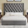 Tall Headboard Upholstered King Size Bed With Handmade Deep Button Tufted, Box Spring Needed, Velvet - Gray - Image 3