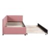 Upholstered Daybed With Trundle Twin Size Sofa Bed Frame No Box Spring Needed, Linen - Pink - Image 4