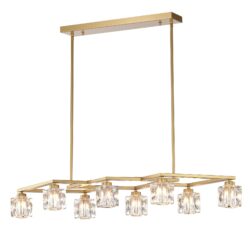 Crystal Chandelier For Dining Room, 8 Light Kitchen Chandelier Light Fixture Modern Metal Industrial Chandeliers For Farmhouse Entryway Living Room (8*G9 Bulbs Included) - Matte Gold