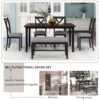 6 Piece Kitchen Dining Table Set Wooden Rectangular Dining Table, 4 Chairs And Bench Family Furniture - Espresso - Image 6