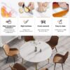 Modern Man-Made Stone Round Metal Dining Table - White / Gold - Image 5