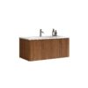 Etna - Striped Walnut Bathroom Vanity With Ceramic Sink, Wall Mounted Floating Bathroom Vanity For Modern Bathroom - Walnut / White - Image 4