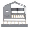 Twin Size House Bed With Trundle, Modern Design For Kids With Storage Shlef - Gray - Image 7