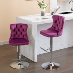 Swivel Velvet Barstools, Adjusatble Seat Height 1712PP (Set of 2) - Purple