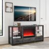 Electric Fireplace Media TV Stand With Sync Colorful LED Lights - Dark Rustic Oak - Image 7