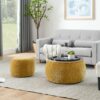 Round Storage Ottoman, 2 In 1 Function, End Table And Ottoman - Dark Yellow - Image 4