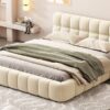 Queen Size Upholstered Platform Bed With Thick, Grounded Bed With Solid Frame - Beige - Image 12