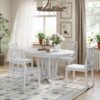 Topmax - 5 Piece Rustic Extendable Dining Table Set Round Trestle Table And 4 Cross Back Dining Chairs For Kitchen, Dining Room - Gray - Image 2