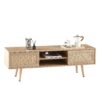 55.12" Rattan TV Cabinet, Double Sliding Doors For Storage, Adjustable Shelf, Solid Wood Legs, TV Console For Living Room - Natural - Image 4
