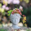 Greek Style Cement Head Planter Indoor Outdoor Home Garden Decor - Gray - Image 5