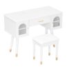 Elegant Vanity Makeup Table & Chair Set Modern Dressing Table With Organizer Writing Desk Charging Port Engineered Wood - White - Image 6