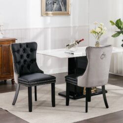Nikki - Modern, High-End Tufted Solid Wood Contemporary And Velvet Upholstered Dining Chair With Wood Legs Nailhead Trim (Set of 2) - Black / Gray