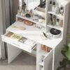Vanity Desk With Mirror & Light, Large Drawer Three Level Storage Dresser, 3 Lighting Modes Adjustable Brightness, Bedroom Dressing Table - White - Image 4