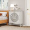 3 Drawer Cabinet With Hollow Carved 3 Drawer Dresser Storage Chest With Metal Handles For Entryway Living Room Bedroom - Beige - Image 2
