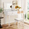 Classic Wood Makeup Vanity Set With Flip-Top Mirror And Stool, Dressing Table With Three Drawers And Storage Space - White - Image 3