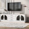 Modern Minimalist TV Stand For TVs Up To 75", Entertainment Center Media Console Cabinet With Adjustable Shelves For Living Room - White - Image 4