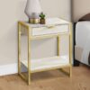 Accent Side Table, Storage Drawer, Marble Look, Contemporary & Modern - Beige - Image 4