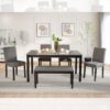 Modern 6 Piece Dining Table Set With Bench And Chairs For Dining Room Or Kitchen - Light Gray / Black - Image 2