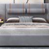 Queen Upholstered Platform Bed, 2 Outlets And USB Charging Ports On Both Sides, 2 Bedside Pillows, Storage Shelves - Gray - Image 18