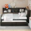 Full Size Daybed With Trundle, Storage Cabinets And USB Ports - Black - Image 5
