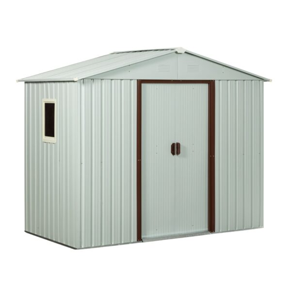 88.98" Outdoor Metal Storage Shed With Window - White