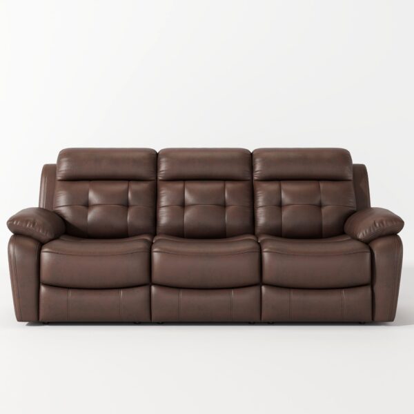 Genuine Leather Non-Power Reclining Sofa With Drop Down Table, Stainless Steel Cupholders And Magazine Bag - Brown