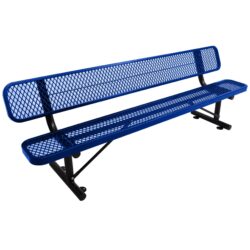 8' Outdoor Steel Bench With Backrest - Blue
