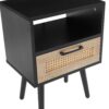 15.75" Rattan End Table With Power Outlet & USB Ports, Modern Nightstand With Drawer And Solid Wood Legs, Side Table For Living Room, Bedroom - Black - Image 13