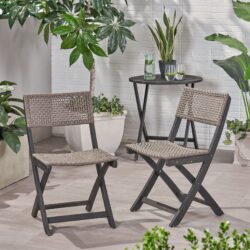 Bistro Foldable Chair With Wicker Backrest (Set of 2) - Gray / Brown