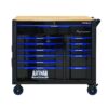 12 Layer Drawer Multi Purpose Tool Cart With Wheels And Wooden Countertops - Black / Blue - Image 3