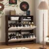 Modern Freestanding Shoe Storage Cabinet With 4 Flip Drawers - Walnut - Image 11