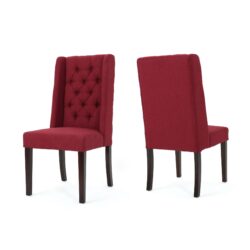 Modern Tufted Dining Chair (Set of 2) With High Back And Birch Wood Legs - Red