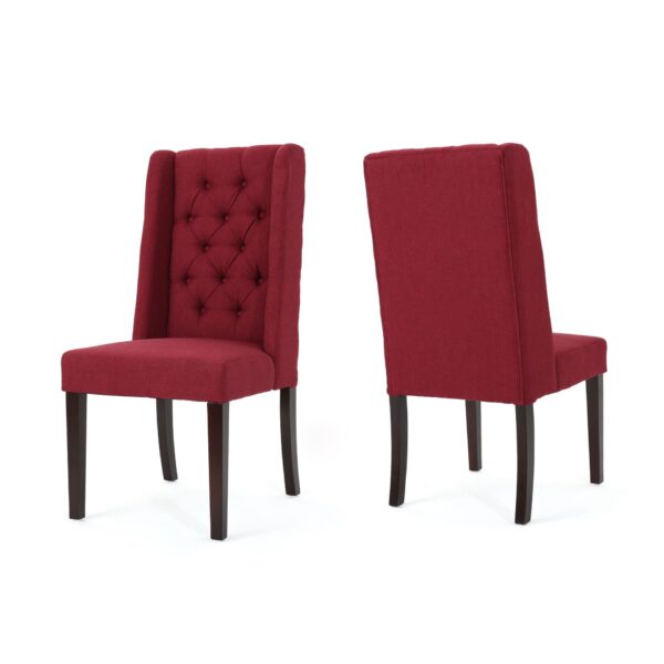 Modern Tufted Dining Chair (Set of 2) With High Back And Birch Wood Legs - Red
