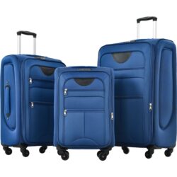 Softside Luggage Expandable 3 Piece Set Suitcase Upright Spinner Softshell Lightweight Luggage Travel Set - Blue