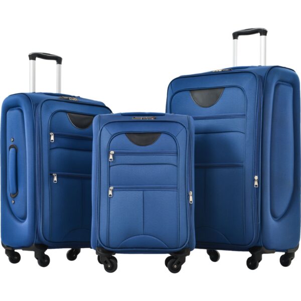 Softside Luggage Expandable 3 Piece Set Suitcase Upright Spinner Softshell Lightweight Luggage Travel Set - Blue