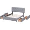 Queen Size Upholstered Platform Bed With Classic Headboard And 4 Drawers, No Box Spring Needed - Light Gray - Image 2