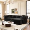 3 In 1 Pull Out Sofa Bed, Convertible Sleeper Sofa Bed, King Size Sofa Bed, Chaise Lounge, Velvet T3 Seater Sofa With Movable Ottoman, Tufted Design - Black - Image 14